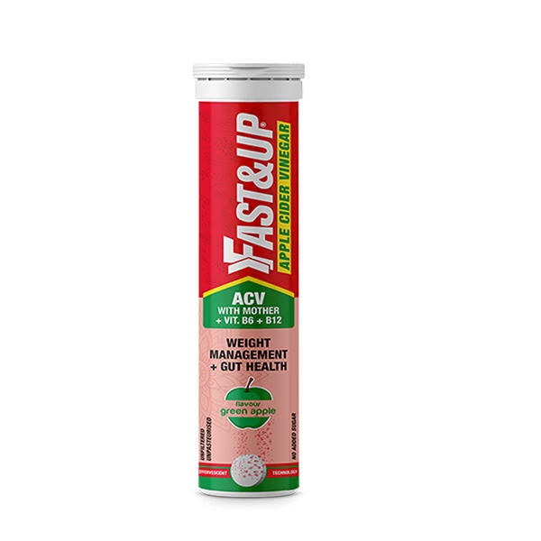 Fast&Up Apple Cider Vinegar ACV With Mother Vitamin B6 & B12 Effervescent Tablet - Green Apple Flavour 15's