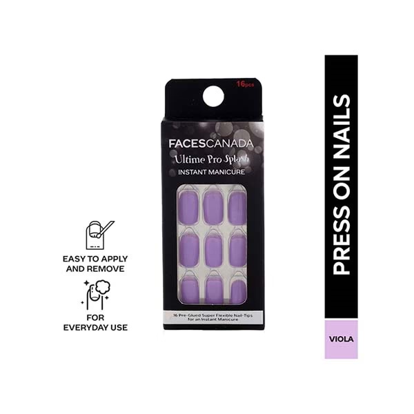 Faces Canada Ultime Pro Splash Instant Manicure - Viola , Press On Nail Extensions - 16 Pcs 1's