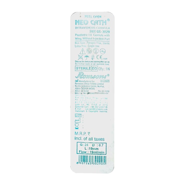 NEO CATH GS3030 24G YELLOW 19MM Paed Intra Venous Cannula 1's