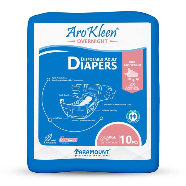 AroKleen Overnight Disposable Adult Diapers (XL) (127 cm - 170.18 cm) (Pack of 2 x 10's) 1's
