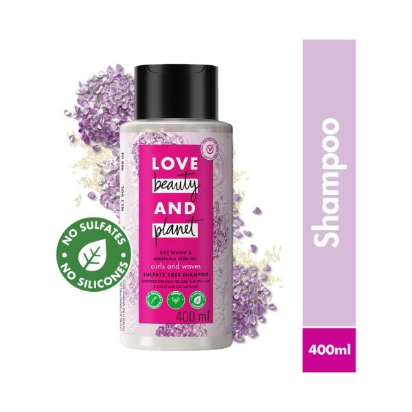 Love Beauty And Planet Rice Water & Angelica Seed Oil Silicone Free Shampoo For Curly & Wavy Hair- 400 ml