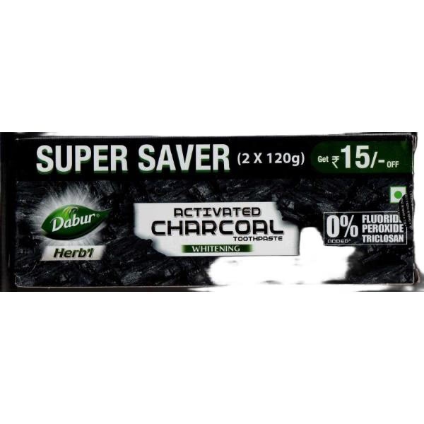 Dabur Herbal Activated Charcoal Whitening Toothpaste (Pack of 2 x 120 gm)