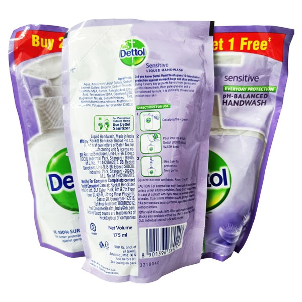 Dettol pH Balanced Handwash - Sensitive (2 x 175 ml + 1 x 175 ml Free)