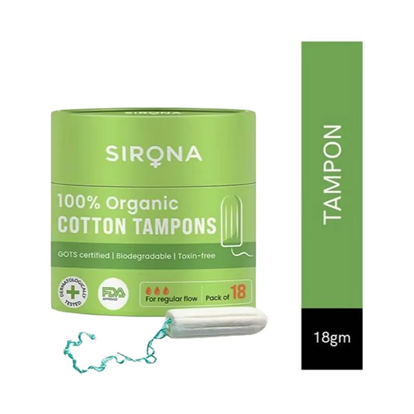 Sirona Regular Flow 100% Organic Cotton Tampons (Pack of 18) 1's