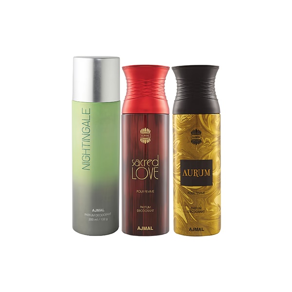Ajmal 1 Nightingale, 1 Sacred Love And 1 Aurum Femme Deodorants Pack of 3 200 ml