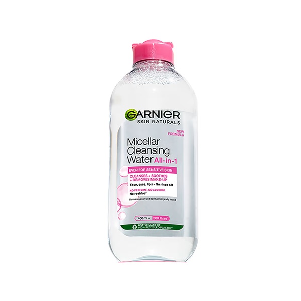 Garnier Skin Naturals, New Formula Micellar Cleansing Water All In -1 Even For Sensitive Skin Cleanses+Soothes+ Removes Make Up 400ml