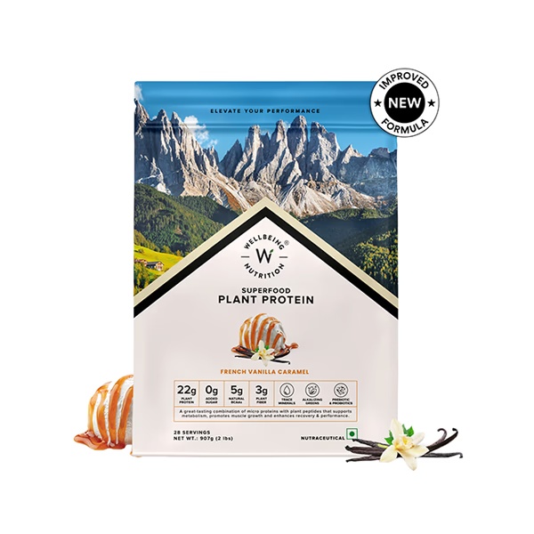 Wellbeing Nutrition Organic Vegan Plant Protein Isolate - French Vanilla Caramel 907 gm