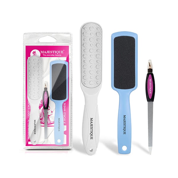 Majestique Large Double-Sided Foot Scrubber Set with Nail Filer, Hard Skin Removal - Multicolor 1's
