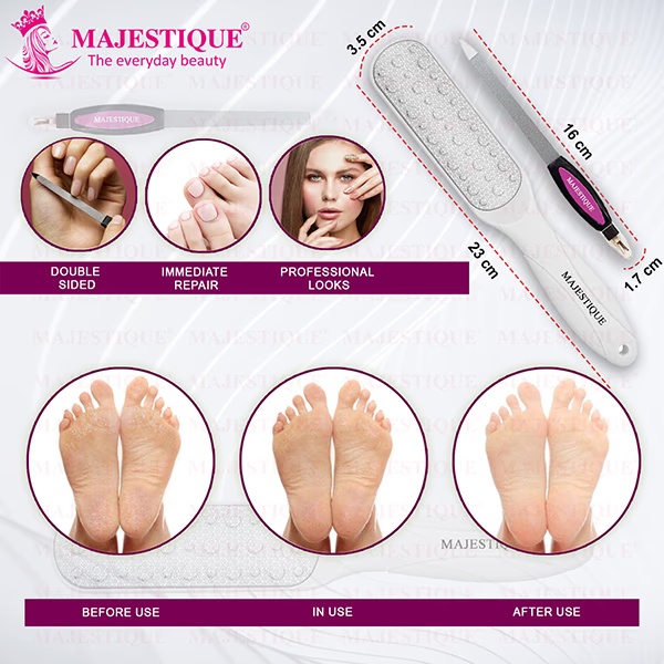 Majestique Large Double-Sided Foot Scrubber Set with Nail Filer, Hard Skin Removal - Multicolor 1's