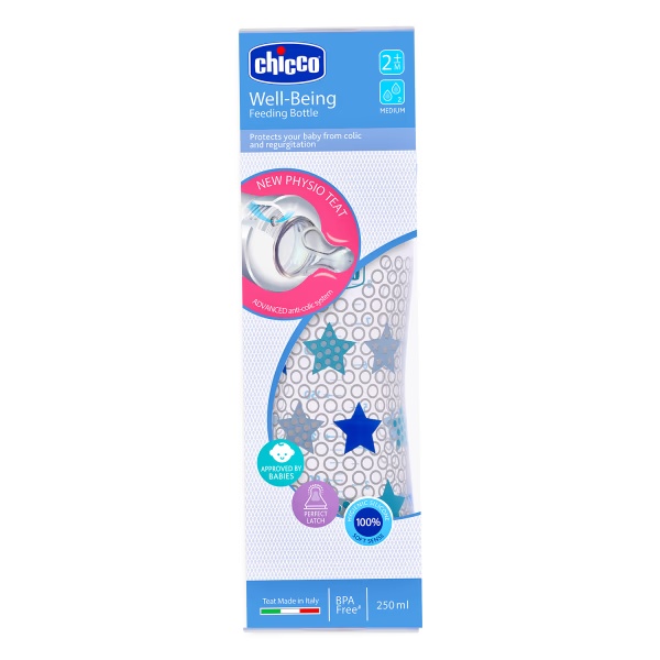 Chicco Wellbeing Feeding Bottle - Blue 250 ml