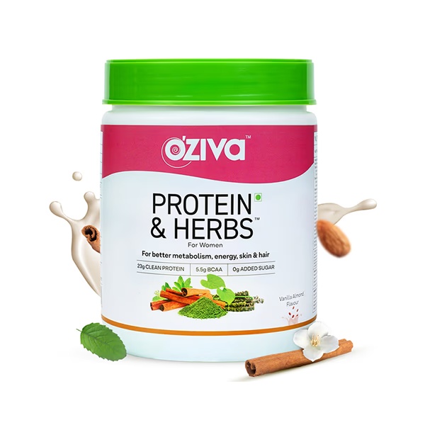 OZiva Protein and Herbs Powder for Weight Control - Vanilla Almond 500 gm