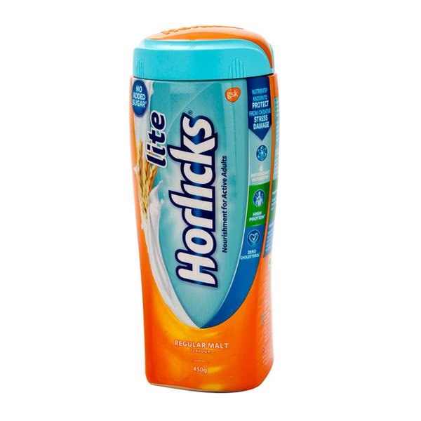 Horlicks Lite No Added Sugar Powder - Regular Malt Flavour 450 gm (Jar)