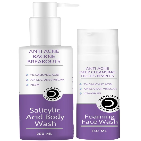 Dermistry Anti Acne 1% Salicylic Acid Body Wash 200 ml + Anti Acne Foaming Face Wash 150 ml