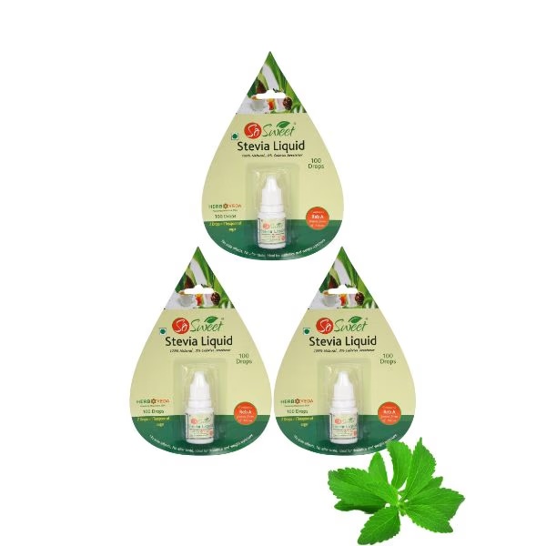 So Sweet 100% Natural Sugarfree Sweetener Stevia Liquid (Pack of 3) 300 Drops 15 ml