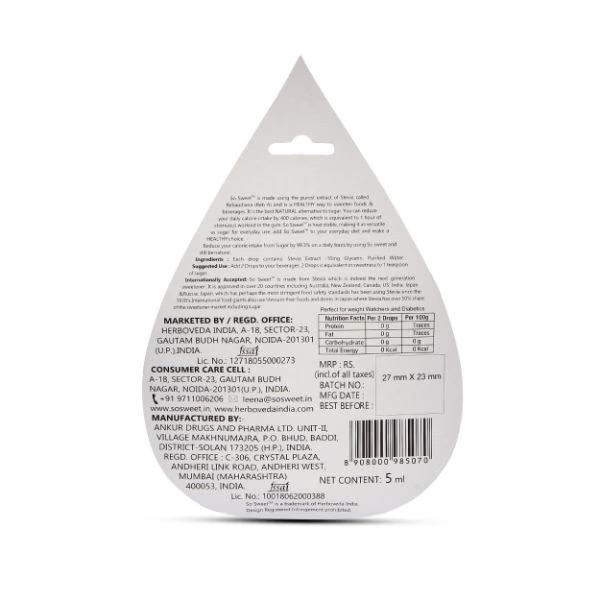 So Sweet 100% Natural Sugarfree Sweetener Stevia Liquid (Pack of 3) 300 Drops 15 ml