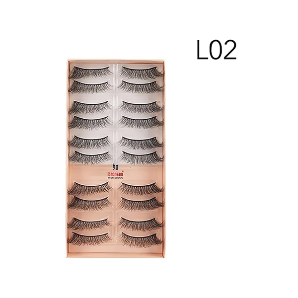 Bronson Professional Eyelash Set 3D False Long And Natural Eye Makeup No. L02 10's