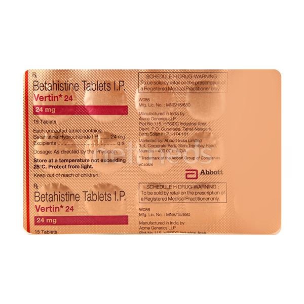 Vertin 24mg Tablet 15'S