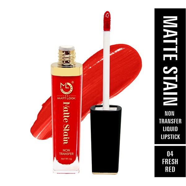 Matt Look Matte Stain Non Transfer Long Lasting Liquid Lipstick for Hydrated - Fresh Red 6 gm