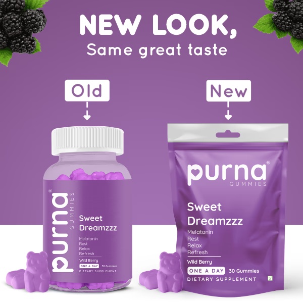 Purna Gummies Melatonin Wild Berry Flavor Gummies for Sleep Well and Reduced Stress 30's