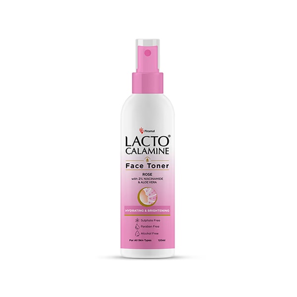 Lacto Calamine Rose Water Toner for Glowing Skin with Aloe Vera and 2% Niacinamide 120 ml