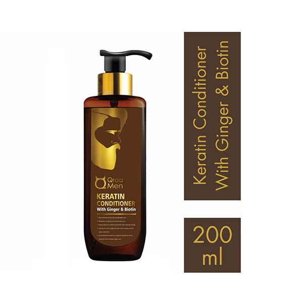 Qraamen Keratin Conditioner with Ginger and Biotin for Dry and Damaged Hair - Frizz Free Smooth Hair - Enriched with Avocado Oil and Ginger Extract 200 ml