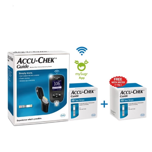 Accu-Chek Guide Wireless Glucometer Kit with 10's Test Strips + Accu-Chek Guide Test Strips 10's Free