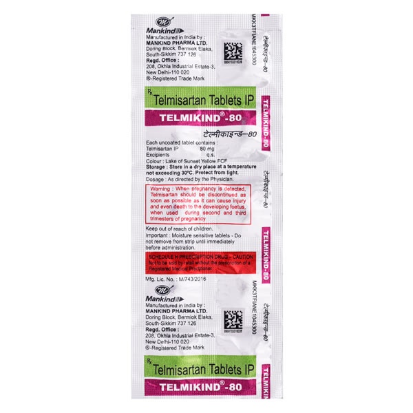 Telmikind 80mg Tablet 10'S
