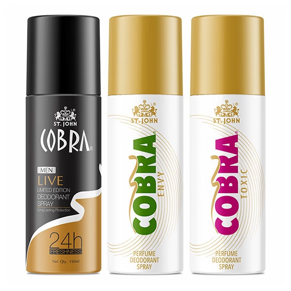 St. John Live Limited Edition Deodorant Spray 150 ml + Cobra Envy Deodorant Spray 150 ml + Cobra Toxic Deodorant Spray 150 ml