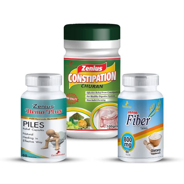 Zenius Hemo Plus Piles Relief Capsule 60's + Constipation Churan Powder 100 gm + Fiber 800 mg Tablet 60's 1's