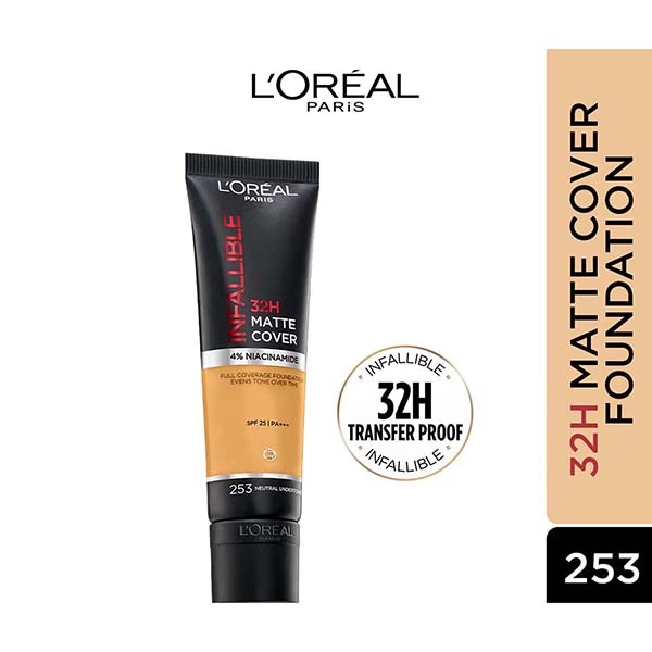 L'Oreal Paris Infallible 32H Matte Cover Liquid Foundation - 253 Neutral Undertone 30 ml